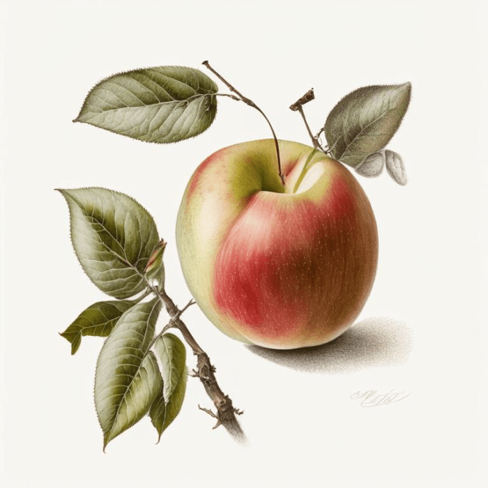 Яблоко, стиль ботанический рисунок